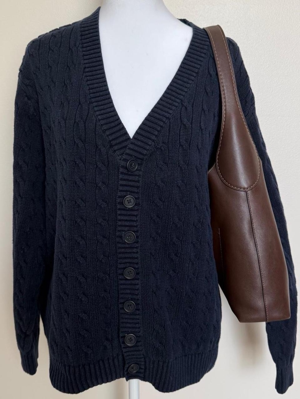 Brandy Melville Black Cable-Knit V-Neck Cardigan